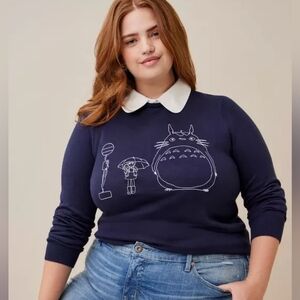Torrid Studio Ghibli My Neighbor Totoro Collared Sweater Blue Sz 1X 14/16 Womens